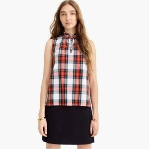 NWT J. Crew Ruffle-Neck Sleeveless Top in Tartan Plaid
